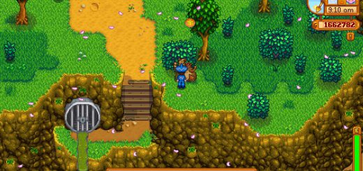 Trash Bear eating a pizza in Stardew Valley, sitting with a slice of pizza in its paws.