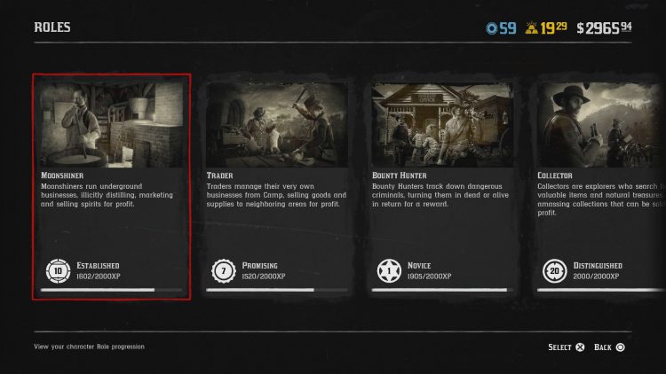 Moonshiner role XP.