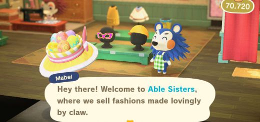 Mabel welcoming the player to the Able Sister Store.