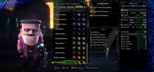 Image showing the Frankie Set for the Palico in Monster Hunter World: Iceborne.
