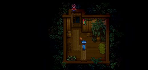 Leo and his parrot inside his cozy hut on Ginger Island in Stardew Valley, surrounded by wooden furniture and island-themed decorations.
