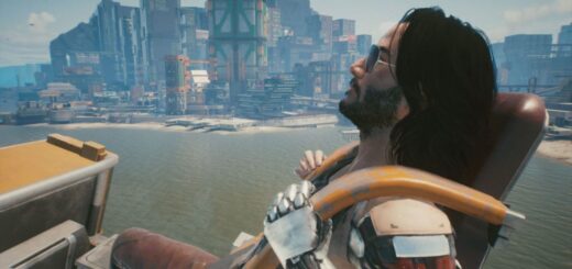 Johnny Silverhand riding the rollercoaster in Cyberpunk 2077.