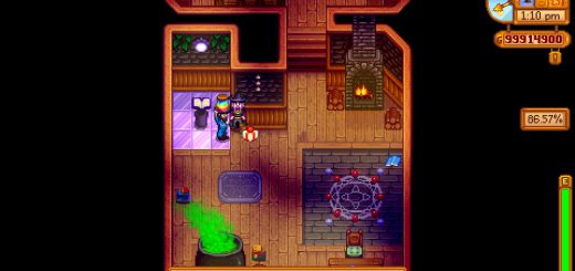 Image showing the player delivering Prismatic Jelly to the Wizard at his tower in Stardew Valley.
