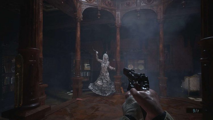 Image showing the Dimitrescu Daughter Fight 2 Castle Library in Resident Evil Village.