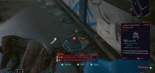 Laminate Armor Media Ballistic Vest on the ground in Cyberpunk 2077.