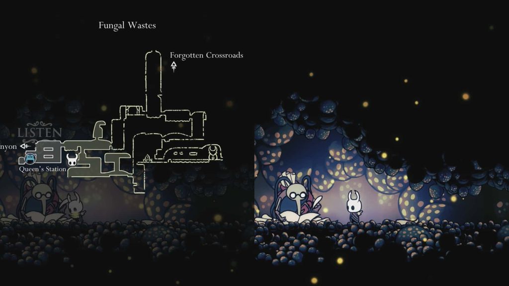 Fungal Wastes map location in Hollow Knight. 