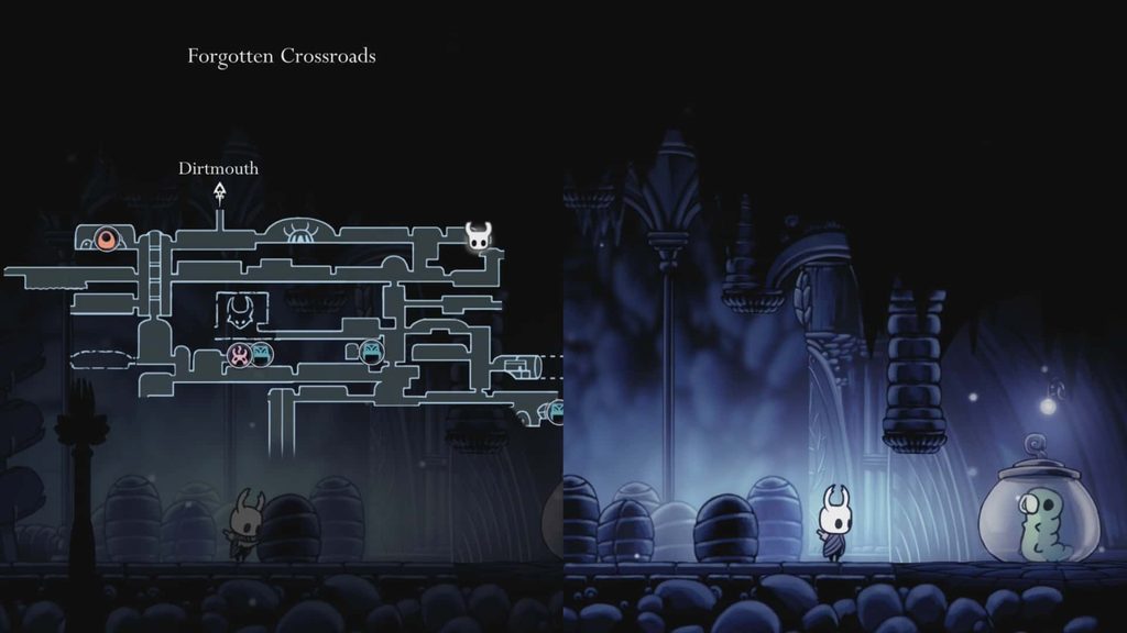 Map location of a Grub in The Forgotten Crossroads.