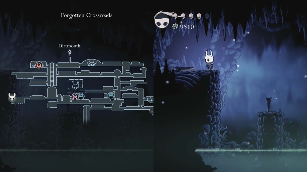 Map location of a Grub in The Forgotten Crossroads.