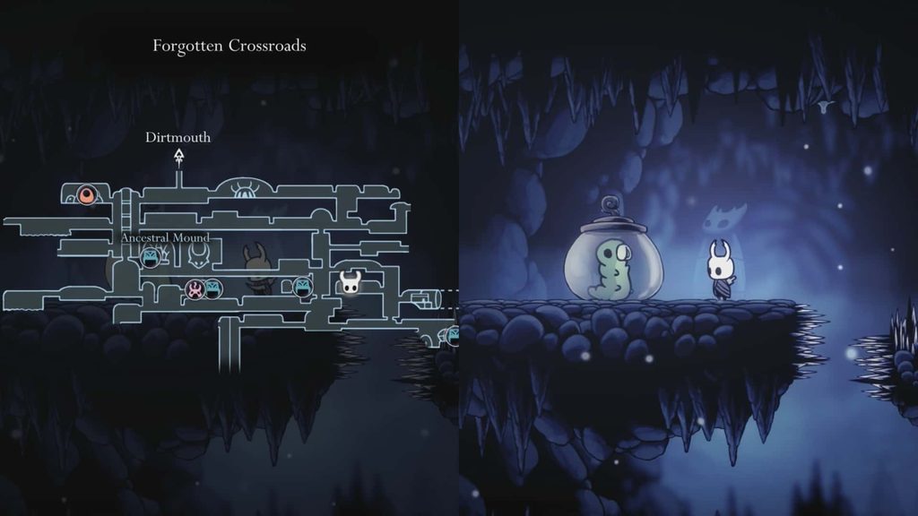 A Grub in The Forgotten Crossroads in Hollow Knight.
