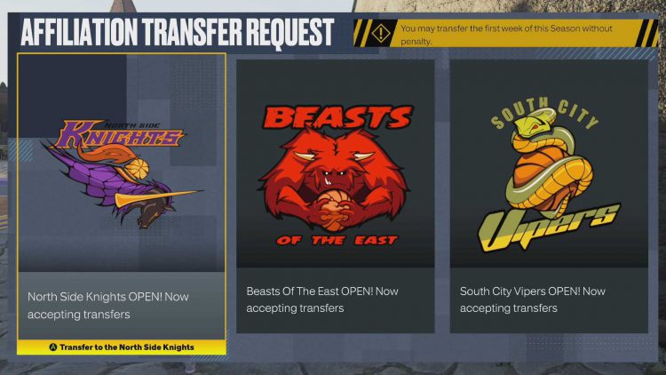 Image showing the Affiliation Transfer Request in NBA 2K23.