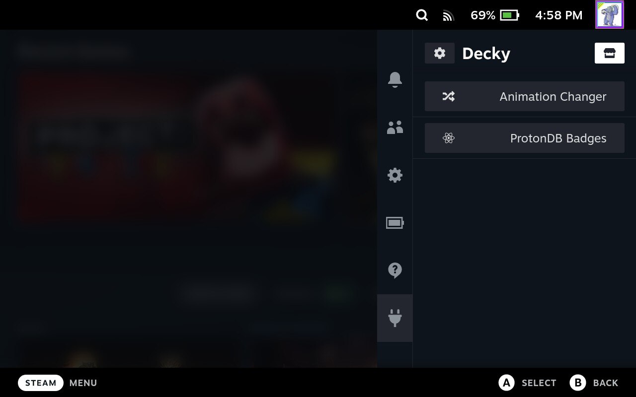 Decky Loader Menu on Steam Deck.