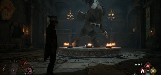 Hippogriff statue solution with four flames lit.