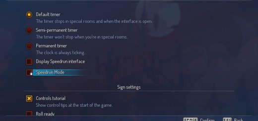 The Speedrum Mode toggle in the Gameplay Menu of Dead Cells.