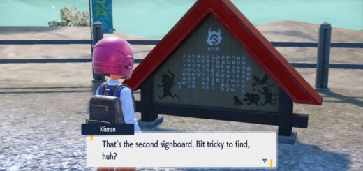 Image showing a Signboard from The Teal Mask in Pokemon Scarlet and Pokemon Violet.