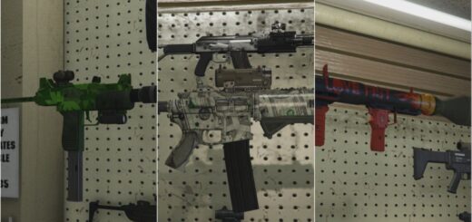 Image showing the three GTA Online Anniversary Weapon skins players get for free.