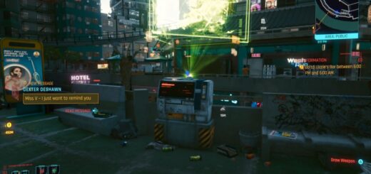 A fast travel kiosk in Night City in Cyberpunk 2077.