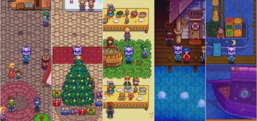 A collage of five Stardew Valley festivals.