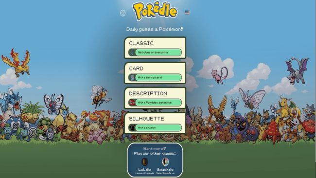 The Pokedle game main menu.