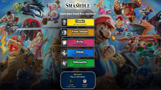 The Smashdle game main menu.