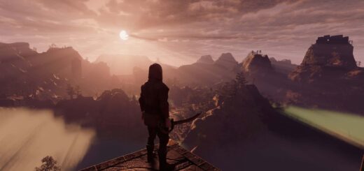 A screenshot from Enshrouded showing various mountains.
