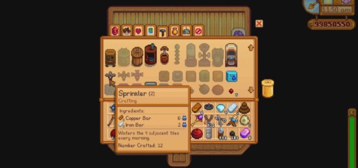 The Sprinklers on the Recipe screen in Stardew Valley.