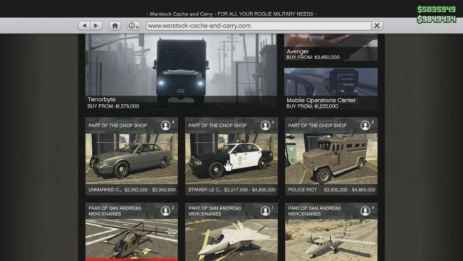 Cop Cars for sale in GTA Online.