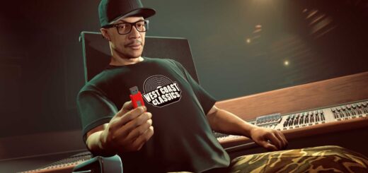 DJ Pooh holding a media stick in GTA Online.