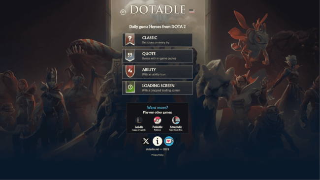 The Dotadle main menu screen.
