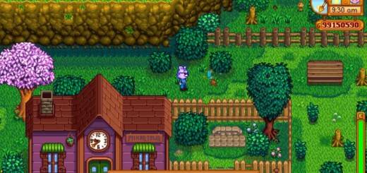 A Prismatic Butterfly in Stardew Valley behind the Community Center.