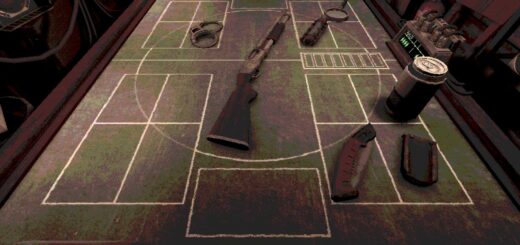Items laid out on the table in Buckshot Roulette.