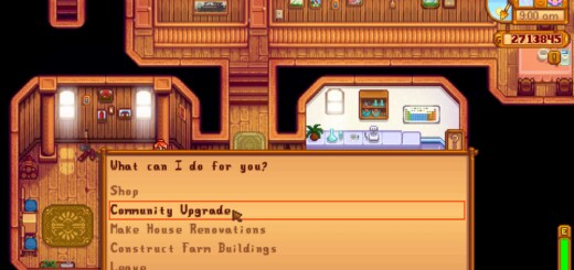 The Community Upgrades for sale at Robin's Carpenter Shop in Stardew Valley.
