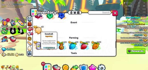 Seashells event currency in inventory in Pet Simulator 99.