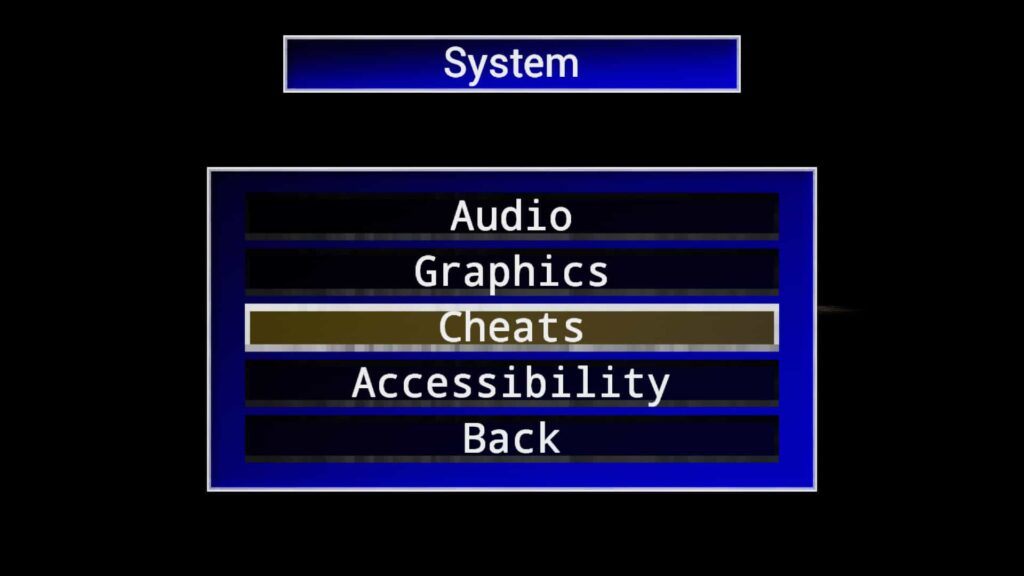 Cheats on the menu screen of Nightmare Karts.
