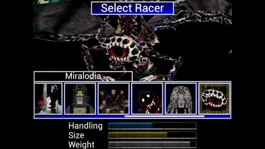Miralodia racer on the racer selection screen.