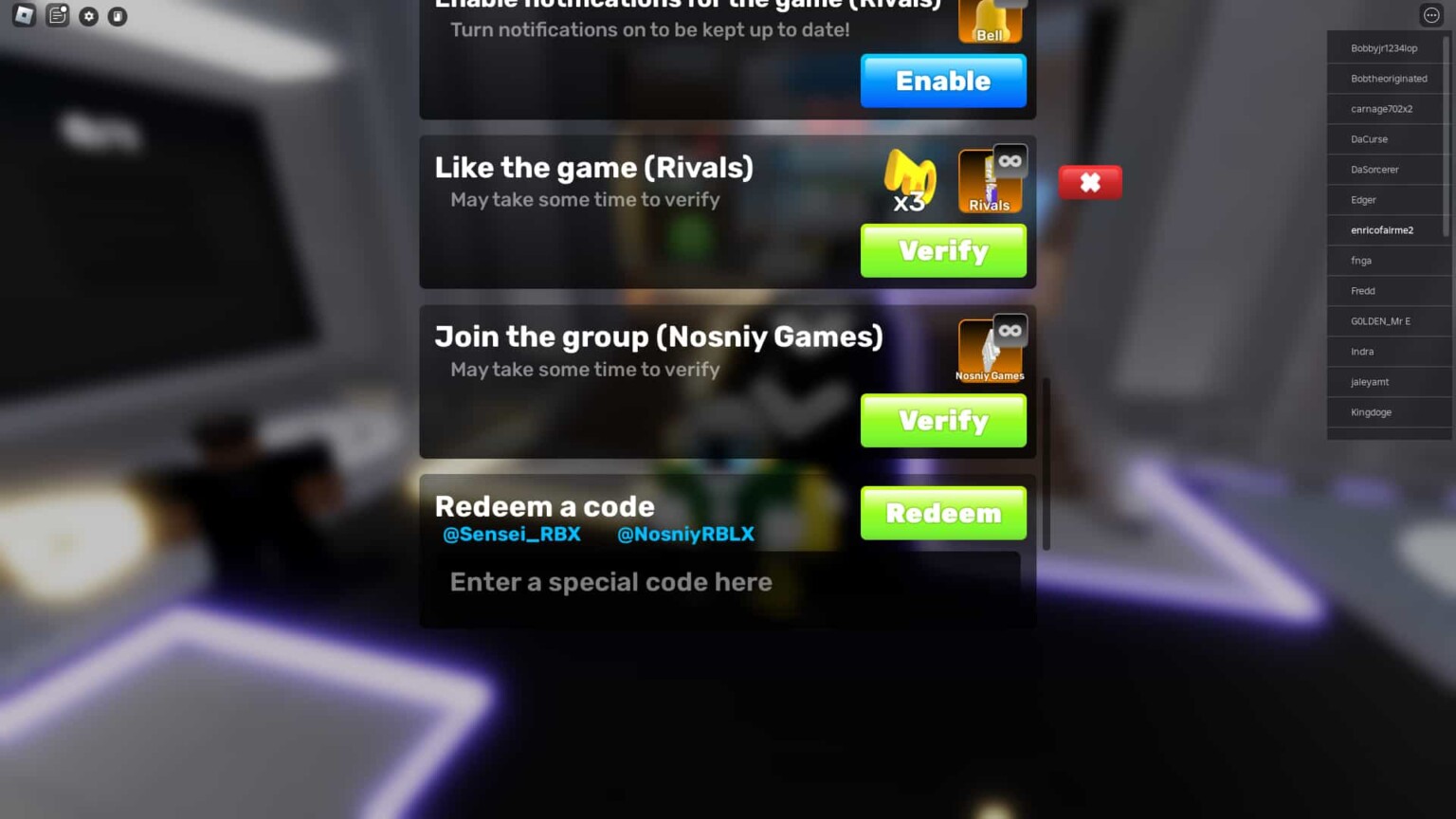 Rivals Codes for November 2024 Hold to Reset