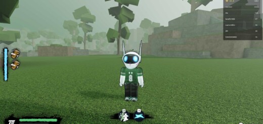 Screenshot from Rogue Ninja showing a character standing in the middle of a green field, showcasing the game’s open environment.