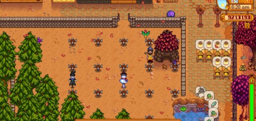A Junimo Hut on the farm in fall in Stardew Valley.