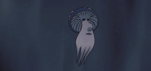 Mister Mushroom flying through the air in the secret cutscene at the end of Hollow Knight: Silksong.