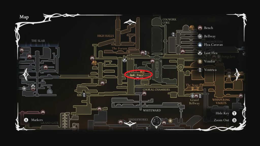 Map location of Mergwin in the Citadel. 