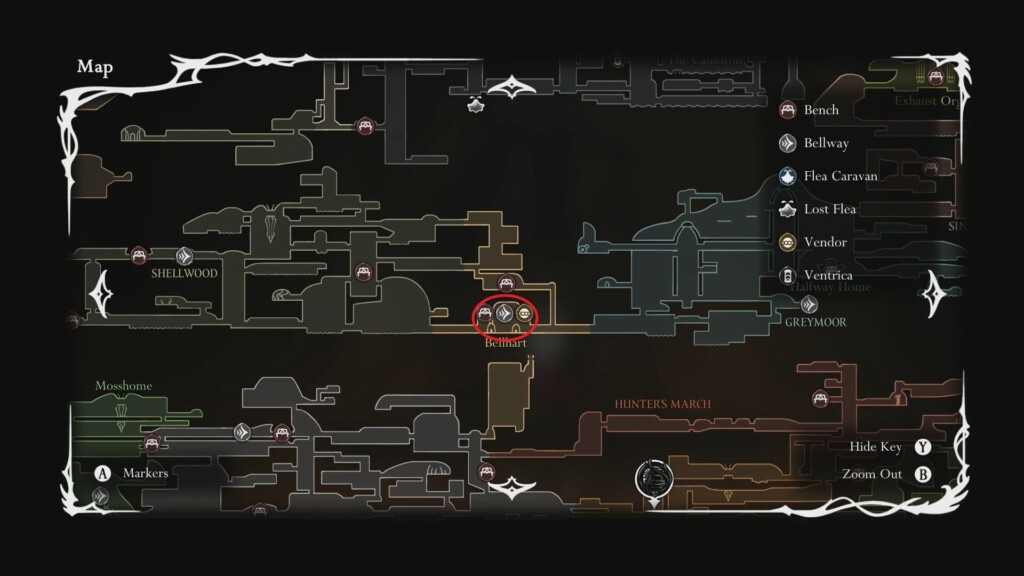 Map location of the Courier's Rasher in Bellhart. 