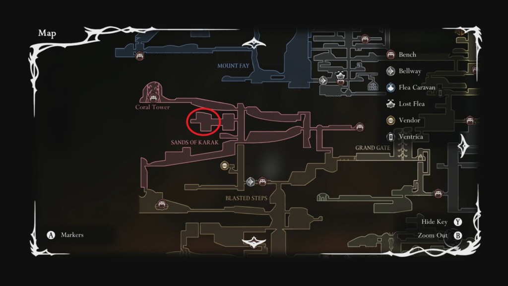 Map location of the Crustnut in the Sands of Karak.