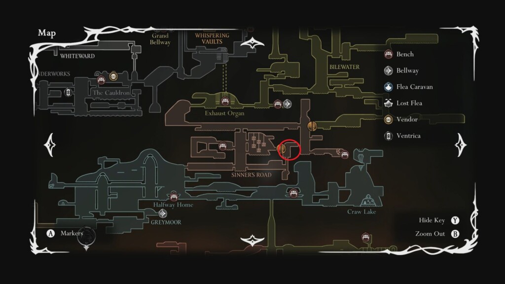 Map location of the Pickled Muckmaggot in Sinner's Road. 