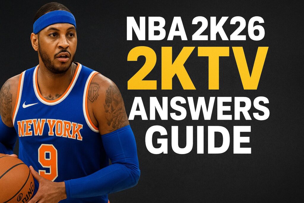 Image showing Carmelo Anthony and the words NBA 2K26 2KTV answers guide.