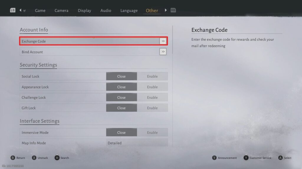 Exchange Code option. 