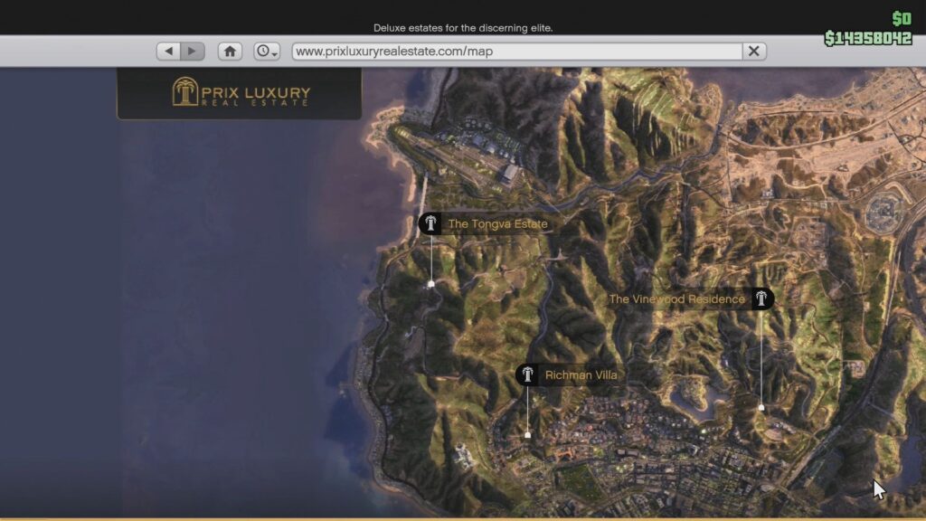 Mansion locations on map in GTA Online. 