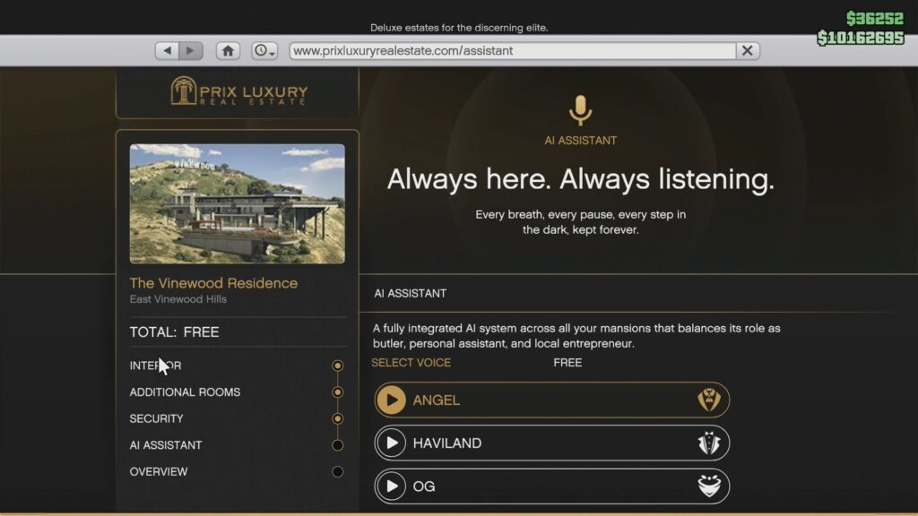 Selecting the AI Assistant from the Prix Luxury Real Estate screen.