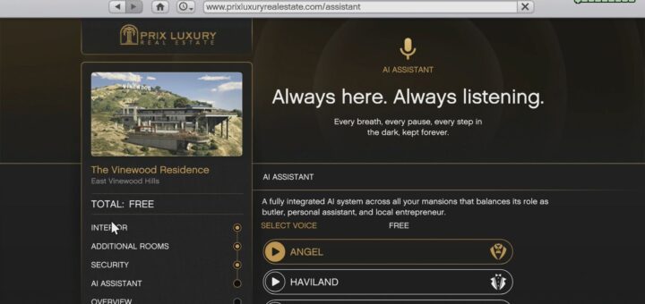 Selecting the AI Assistant from the Prix Luxury Real Estate screen.
