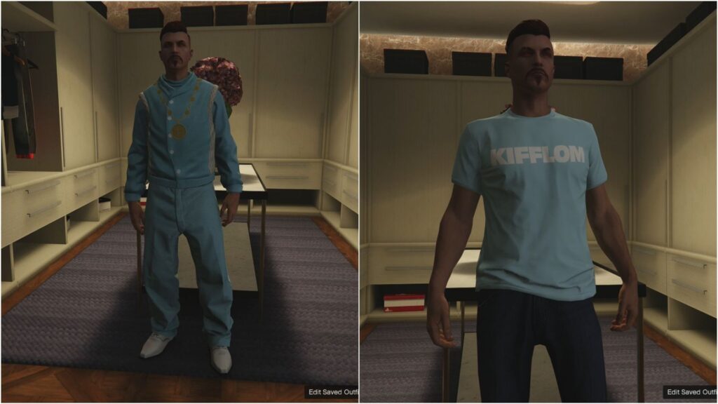 The Epsilon Robe, medallion, and Kifflom t-shirt in GTA Online.
