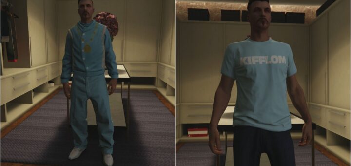 The Epsilon Robe, medallion, and Kifflom t-shirt in GTA Online.