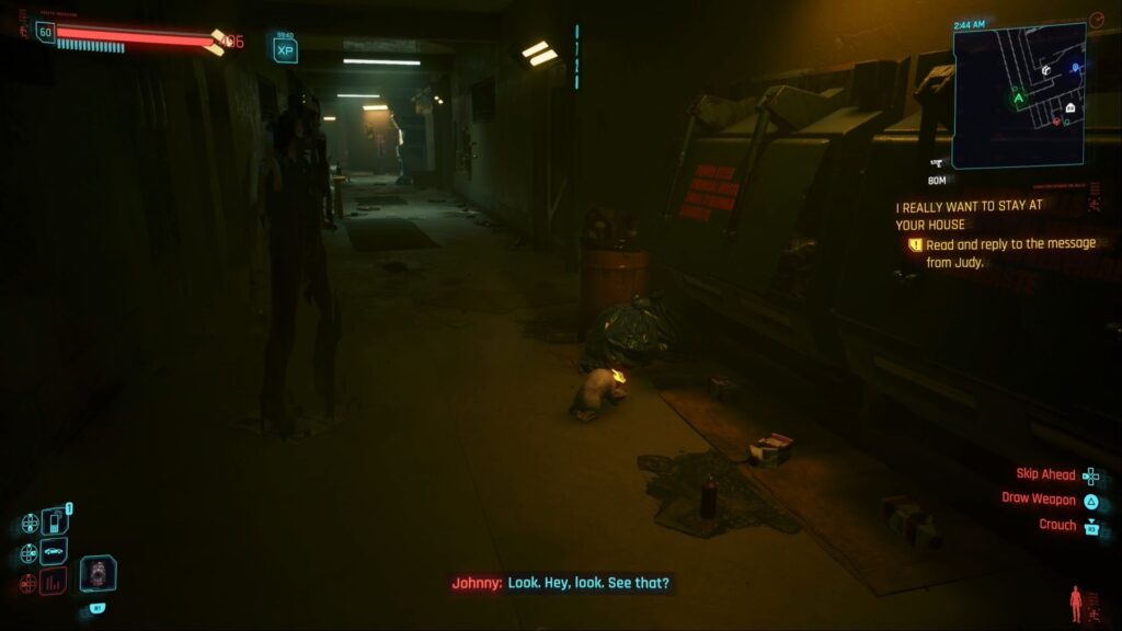 Nibbles the cat eating Cat Food outside of V's apartment.